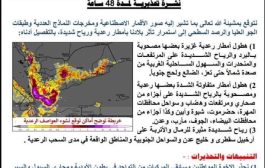 المركز الوطني للأرصاد والإنذار المبكر يتوقع استمرار هطول الامطار الغزيرة المصحوبة بالعواصف الرعدية على عدد من المحافظات