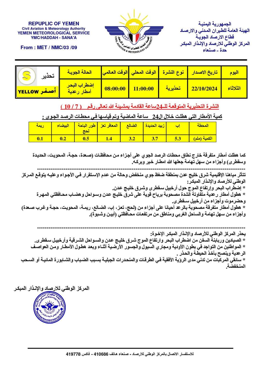 مركز الأرصاد يصدر نشرة تحذيرية ويتوقع اضطراب بحري وأمطار رعدية