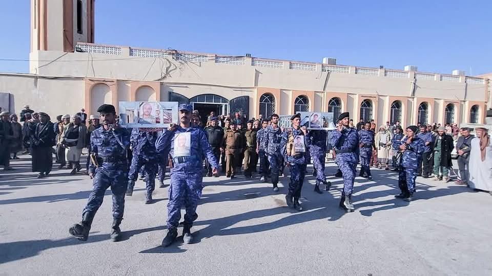 تشييع رسمي لشهداء الكمين الإرهابي من منتسبي أمن مديرية الطلح شبوة